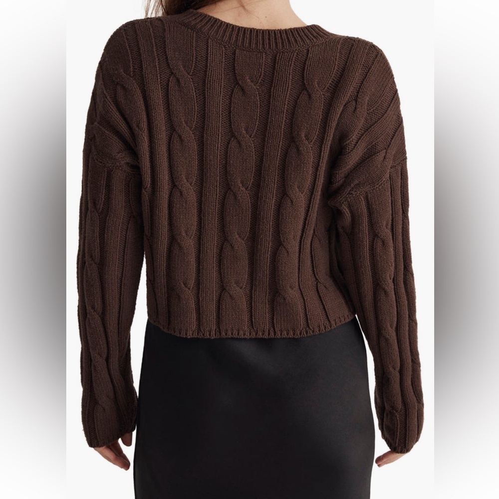 Madewell Brown Cable Knit V-Neck Crop Sweater - Picture 2 of 5